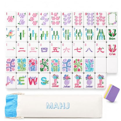 4 Layer Mahjong Tiles, 160 Pcs Premium Acrylic American Mahjong Set with Dice Bag, 13 Styles Available Clear Engraved Western Game for Adults Home Travel Parties & Social Games (10) - color: 10