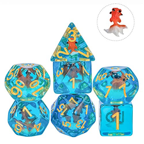 Cusdie 7-Die DND Dice, Polyhedral Dice Set Filled with Animal, for Role Playing Game D&D Dice (Red White Goldfish) - color: Red White Goldfish