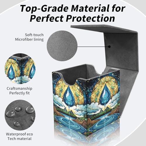 BVDIKMI Card Deck Box for MTG, Card Storage Box Fits 100+ Single Sleeved Cards, PU Leather Strong Magnet Card Deck Case Holder for Magic Commander TCG CCG, Blue Drop - color: Blue Drop