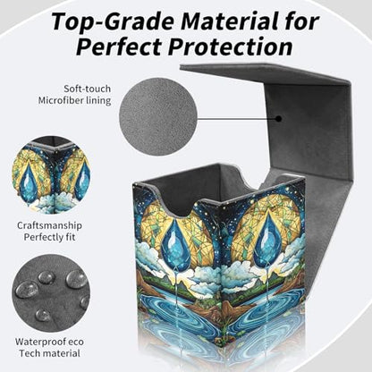 BVDIKMI Card Deck Box for MTG, Card Storage Box Fits 100+ Single Sleeved Cards, PU Leather Strong Magnet Card Deck Case Holder for Magic Commander TCG CCG, Blue Drop - color: Blue Drop