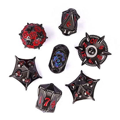 UDIXI Metal DND Dice Set 7PCS D&D Polyhedral Dice Set for Tabletop Games | Metal Gift Box, DM Gift, for Dungeons and Dragons Games Tabletop Games - color: Dg-black With Red Number