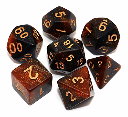 DND Dice Set Black Mix Gold Nebula Dice for Dungeon and Dragons D&D RPG Role Playing Games Dice Set with D20 D12 D10 D% D8 D6 D4 - color: Orange & Black Nebula
