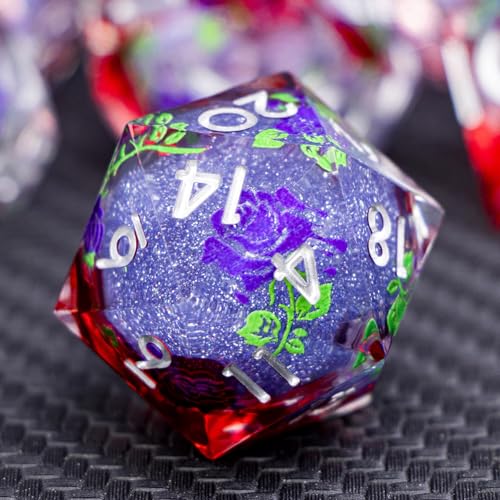 ARUOHHA Liquid Core DND Dice Set, Vampire Sharp Edged Dragons Dice Compatible with D&D RPG Role Playing Games, Resin Blood Red Polyhedral Dungeons D and D Dice with Gift Box D20 D12 D10 D8 D6 D4 - color: Rose - Silver Purple