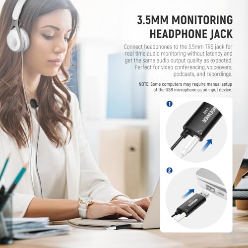NEEWER USB Lapel Microphone, Plug & Play Mini Omnidirectional Clip On Lavalier Mic with 3.5mm Monitoring Headphones Jack for USB 2.0 Mac Windows PC Laptop Computer YouTube Skype Podcast Gaming, LM2 - style: 1 Pack w/USB A & 3.5mm TRS Plug