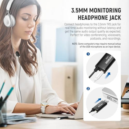 NEEWER USB Lapel Microphone, Plug & Play Mini Omnidirectional Clip On Lavalier Mic with 3.5mm Monitoring Headphones Jack for USB 2.0 Mac Windows PC Laptop Computer YouTube Skype Podcast Gaming, LM2 - style: 1 Pack w/USB A & 3.5mm TRS Plug