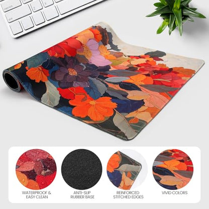 Extended Mouse Pad, Floral Design, 35.4 x 15.7 Inches, Microfiber Cloth Surface, Non-Slip Rubber Base, Rectangular Desk Mat for Gaming and Work - color: Dm13-blooming Flowers