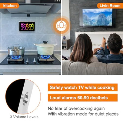 PERSUPER Kitchen Digital Timer, Count Down Up, Rechargeable, Vibration Mode | Adjustable Volume and Brightness LED Display, Time Management Cook, Desk, Kids Adults Study Teaching, Kitchen Gadgets RGB ﻿ - color: .Rgb
