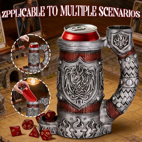 Dice Tower Mug DND Dice Rolling Tower with 7 PCS Dice Set | Dice Tower Suitable for Dungeons And Dragons, Tabletop Games, Available As Drink Holder, RPG Gifts. - color: Burgundy Silver Dragon