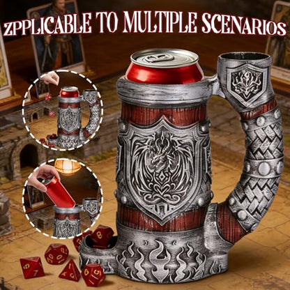 Dice Tower Mug DND Dice Rolling Tower with 7 PCS Dice Set | Dice Tower Suitable for Dungeons And Dragons, Tabletop Games, Available As Drink Holder, RPG Gifts. - color: Burgundy Silver Dragon