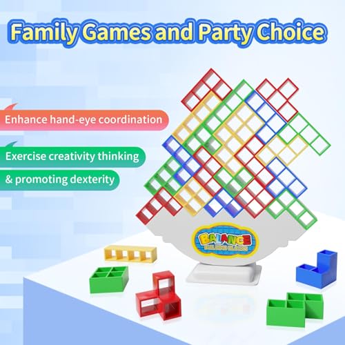 Ziogogco 48Pcs Balance Stacking Blocks Game, Gift for Kids Ages 3-14 | Gets kids thinking. Includes 22 cards and a travel storage bag. Great for birthdays, Christmas, and stocking stuffers