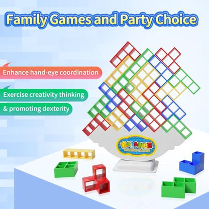 Ziogogco 48Pcs Balance Stacking Blocks Game, Gift for Kids Ages 3-14 | Gets kids thinking. Includes 22 cards and a travel storage bag. Great for birthdays, Christmas, and stocking stuffers
