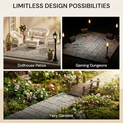 Dollhouse Miniature Paving Stones, Tiles for Modeling, Fairy Garden, and Tabletop Terrain, Set of 50pcs, REDUCIO! - color: Sandstone Cobblestone