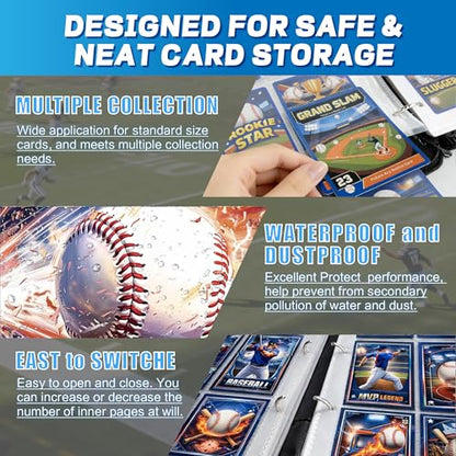 Baseball Card Binder with Sleeves, 9-Pocket Portable Card Protectors Album Holder Book with Zipper, Fits 900 Cards with 50 Removable Sleeves, Baseball Cards Display Storage Carrying Case -GYYS02 - color: Baseball-GYYS02-900 cards