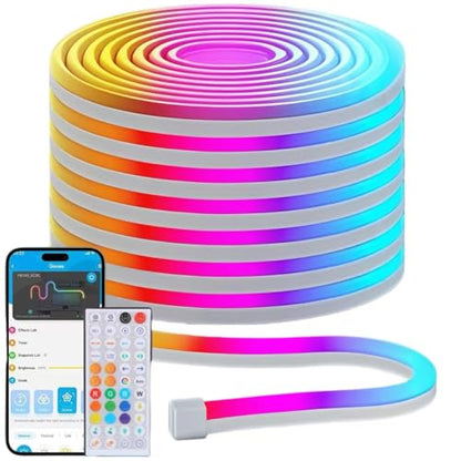 RGBIC Neon Rope Lights, Smart LED Neon Rope Lights with Remote APP Control，Music Sync, Custom DIY Neon Strip Lights for Gaming Room and Wall Decor, Secure Mounting Clips, 32.8ft - size: 32.8FT