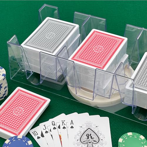 CHH 9 Deck Plastic Revolving Playing Card Tray with 3 Slots – Clear – Easy Access and Great Game Accessory