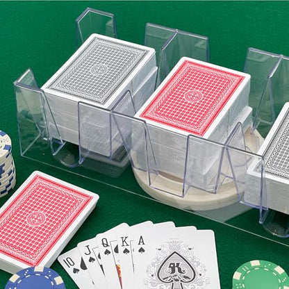 CHH 9 Deck Plastic Revolving Playing Card Tray with 3 Slots – Clear – Easy Access and Great Game Accessory