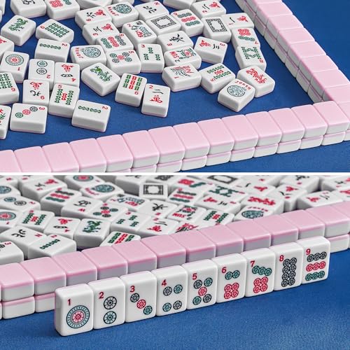 American Mahjong 타일 전용, 마작 세트, 골든 주사위 포함, 여행용 블루 타일 166개(타일 핑크) - color: 핑크