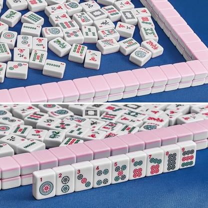 American Mahjong 타일 전용, 마작 세트, 골든 주사위 포함, 여행용 블루 타일 166개(타일 핑크) - color: 핑크