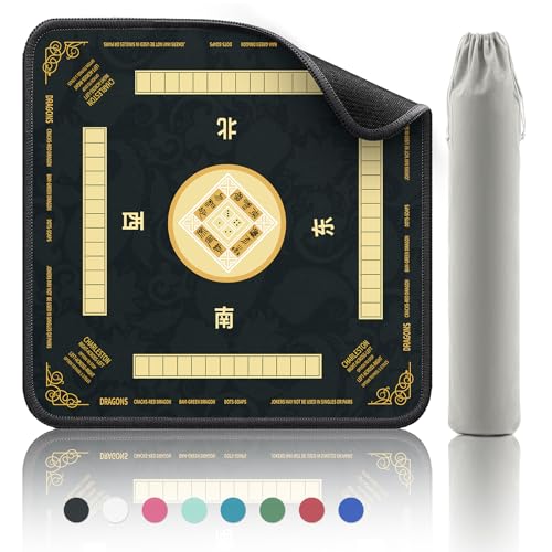 2F22E Mahjong Mat - Non-Slip Noise Reduction Gaming Mat 32.4x32.4 Inch for Mahjong/Poker/Board Games/Card Games/Dominoes (Black) - color: Black