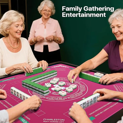 Mahjong Table Cover Mat with Carry Bag, Anti-Slip Noise Reduction Surface, 32.4 x 32.4 Inch, for Poker Cards Dominoes Tile Games (Rose Red) - color: Rose Red