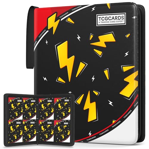 Trading Card Binder 4 Pocket,Card Binder 400 Pockets,Card Book Holder Cards with 50 Removable Sleeves,3-Ring Zip Design MTG/TCG/Sport Collectible Trading Card Albums Gifts for Boys and Girls (Black) - color: Black, size: Small
