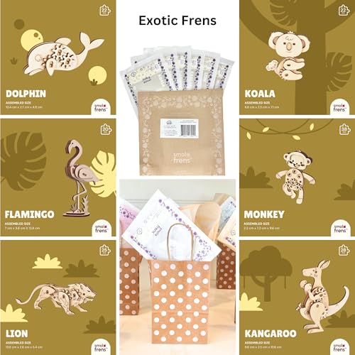 3D Wooden Puzzles for Ages 8+, 6 Pack Animal Puzzles, FSC-Certified Wood, Plastic-Free Toy, STEM Kit for Kids Teens Adults, Wood Craft Model Kit, Individually Wrapped Party Favors - Exotic Frens - color: Exotic Frens
