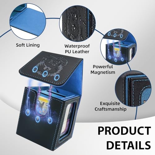 Card Deck Box with MTG Commander Display, Fits 100 Double Sleeved Cards, Magnetic Deck Case compatible with TCG Black/Blue - color: Black/Blue
