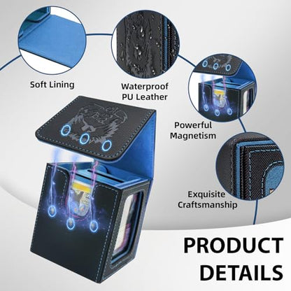 Card Deck Box with MTG Commander Display, Fits 100 Double Sleeved Cards, Magnetic Deck Case compatible with TCG Black/Blue - color: Black/Blue