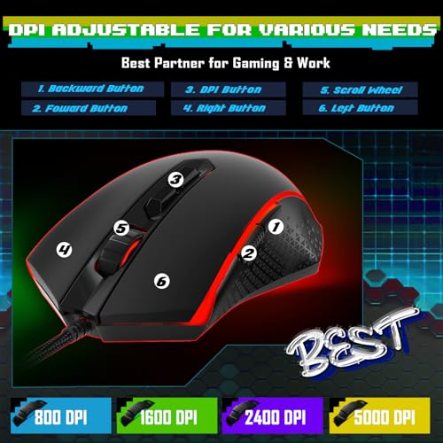 Redragon Updated S107 Gaming Keyboard and Mouse, RGB Gaming Keyboard and 10000 DPI Mouse Combo with 25-Key Anti-Ghosting, 1K Hz Programmable Mice with Software, Plug & Play to PC, Laptop [Upgrade] - color: Black