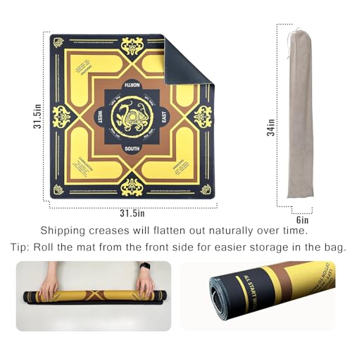 Mahjong Mat with Rules 31.5" x 31.5" Non-Slip Noise Reduction, American Mahjong Mat for Table with Bag, Waterproof Mah Jongg Mat for Poker, Playing Cards, Dominoes, Board & Tile Games - color: Black Tortoise