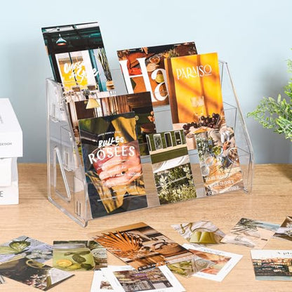 CELSOL 2 Pack Upgraded 3 Tier Acrylic Card Display Stand, Clear Display for Trading Cards, Greeting Cards, Sports Cards, Postcards, Stickers & Brochures, Easy Snap-On, Increased Height & Thickness for Better Presentation - size: 3 Tier 2 Pack