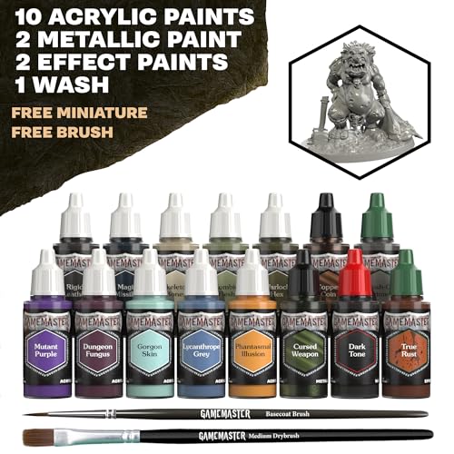 The Army Painter GameMaster: Wandering Monsters Set Combo, 15 x 18 mL Warpaints Fanatic Acrylic Paints, incl. Metallics, Wash, Primer, 2 Brushes, 1 Miniature - Warhammer & D&D | Warpaints Fanatic Acrylic Paint incl. 2 brushes and 1 free troll miniature -