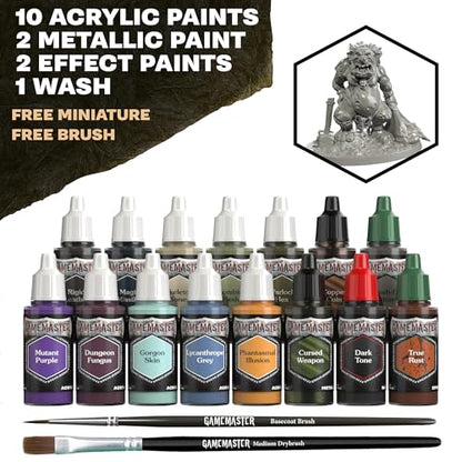 The Army Painter GameMaster: Wandering Monsters Set Combo, 15 x 18 mL Warpaints Fanatic Acrylic Paints, incl. Metallics, Wash, Primer, 2 Brushes, 1 Miniature - Warhammer & D&D | Warpaints Fanatic Acrylic Paint incl. 2 brushes and 1 free troll miniature -