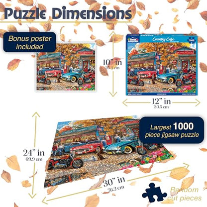 White Mountain 1000 Piece Jigsaw Puzzle Vintage Country Scenic Puzzle with Large Pieces Gift for Adults and Family 24" x 30" - Country Cafe