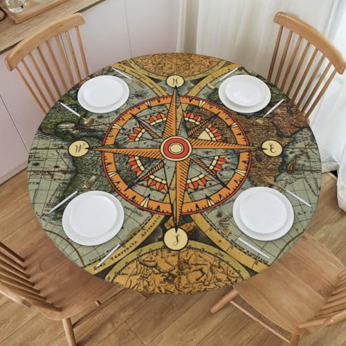 Nautical Compass Round Tablecloth Elastic Fitted Table Cover Washable Elastic Edge Tablecloths for Kitchen Dining Party Fitted Table Table 40-44 inch - color: Black33, size: 40" (Round)