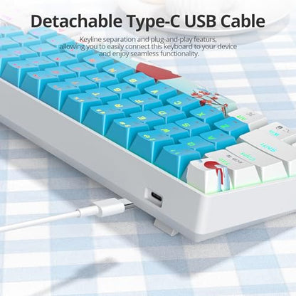 Blue and White Mechanical Gaming Keyboard 60%, 61 Keys Small Wired RGB Keyboard with PBT Keycaps, Anti-Ghosting for Game/Office - color: 61 Blue/Red Switch