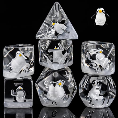 Penguin Resin D&D Dice Set, 7-Piece Polyhedral Dice (D4, D6, D8, D10, D12, D20, D%) Dungeons and Dragons Dice Set - color: Penguin