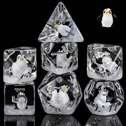 Penguin Resin D&D Dice Set, 7-Piece Polyhedral Dice (D4, D6, D8, D10, D12, D20, D%) Dungeons and Dragons Dice Set - color: Penguin