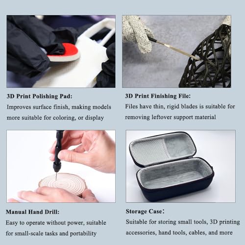 62PCS 3D Printer Tools Kit, 3D Printer Accessories with Deburring Tool,Needle File Set, Nozzle Cleaning Kit, Scraper, Pliers, and Hand Drill for 3D Print Model Smoothing, Finishing and Carving - color: Black box 62pcs