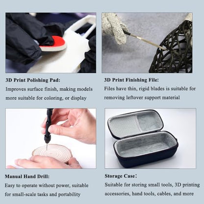 62PCS 3D Printer Tools Kit, 3D Printer Accessories with Deburring Tool,Needle File Set, Nozzle Cleaning Kit, Scraper, Pliers, and Hand Drill for 3D Print Model Smoothing, Finishing and Carving - color: Black box 62pcs