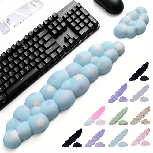 Cloud Wrist Rest Set for Keyboard & Mouse, 16.9", Blue Colorful Star | Memory Foam Arm Rest with Ergonomic Support Fits Full Keyboards and Reduces Typing Fatigue for Office, Gaming and Home Use - color: Blue Colorful Star Set