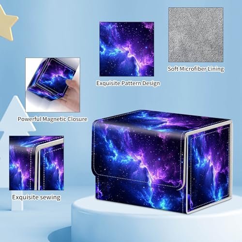 for MTG Commander Deck Box,Card Deck Box for Trading Yugioh MTG,Fits 100 Double Sleeved Cards,PU Leather Strong Magnet Case for Magic Commander TCG CCG,Blue Purple Sky - color: Blue Purple Sky