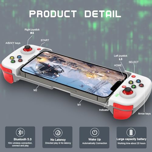 Joso Phone Controller for iPhone/Android Support Phone Case, Mobile Gaming Controller with Ergonomic Design - Wireless Gamepad for Cloud Gaming & PS Remote Play - color: White
