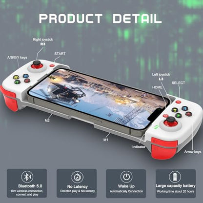Joso Phone Controller for iPhone/Android Support Phone Case, Mobile Gaming Controller with Ergonomic Design - Wireless Gamepad for Cloud Gaming & PS Remote Play - color: White