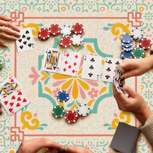 Green Pink Chinoiserie Floral Mahjong Mat 31.5 x 31.5 in, Traditional Chinese Non-Slip Noise Reduction Gaming Mat for Table American Mahjong Poker Board Games Card Games Dominoes - color: Abstract Art Pattern Mahjong Mat