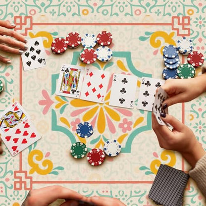 Green Pink Chinoiserie Floral Mahjong Mat 31.5 x 31.5 in, Traditional Chinese Non-Slip Noise Reduction Gaming Mat for Table American Mahjong Poker Board Games Card Games Dominoes - color: Abstract Art Pattern Mahjong Mat