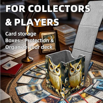 for MTG Deck Box, Trading Card Storage Case Holds 100+ Sleeved Cards, Owl on Branch with Flowers Magnetic Closure Durable Deck Holder for Magic The Gathering, TCG & Commander - color: Owl on Branch with Flowers