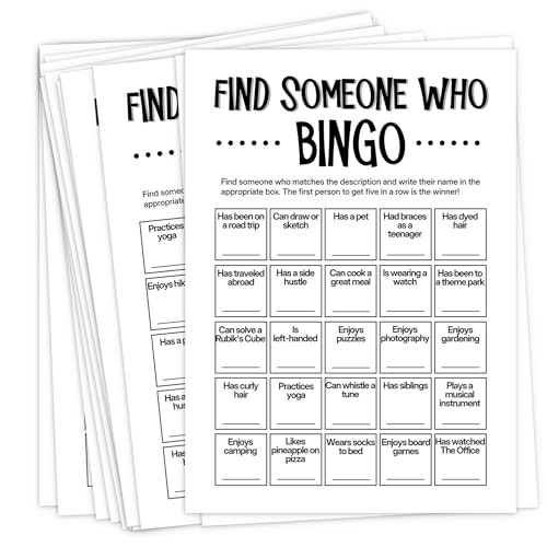Team Building Games for Work Adults – Find Someone Who Bingo Game, 25 Unique Human Bingo Cards 5x7 Inch, Ice Breaker & Office Games for Parties, Meetings & Events - A01 - color: Bingo_1