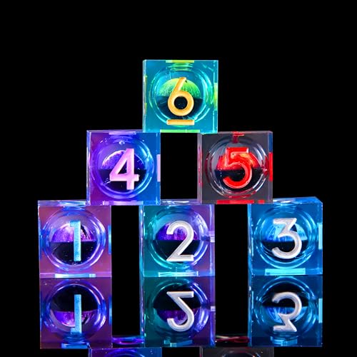 6 Pcs D6 DND Dice Dragon Eye 18mm Liquid Core 6 Sided Dice,Colored Dice Set Resin Sharp Edge D&D for Dungeons and Dragons, RPG, Board Games - style: 6PCS D6 SET