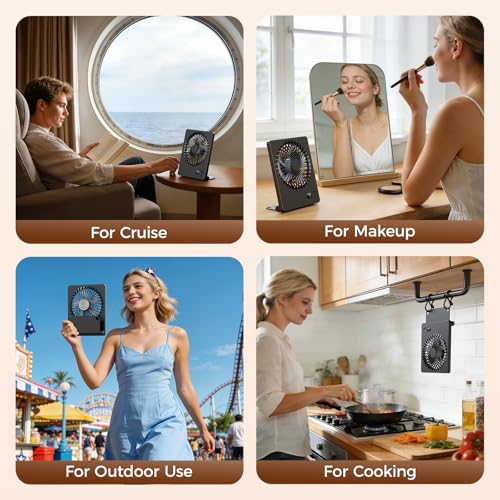 Zuvas Desk Fan Small Rechargeable Battery Table Fans for travel Ultra Quiet | 180° Tilt Folding, LED Dislay, Portable Fan Slim Design, 3 Speed Adjustable, for Office Bedroom Desktop, Cruise Essentials - color: Black